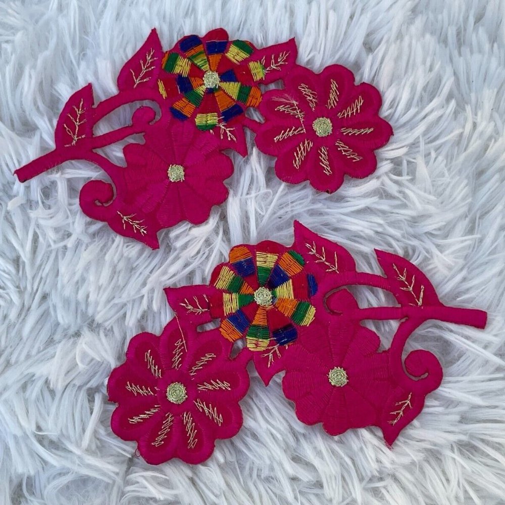 Iron On Patches Deep Pink Flower Patches for Craft Clothes Accessory lot of 2 - Picture 4 of 10